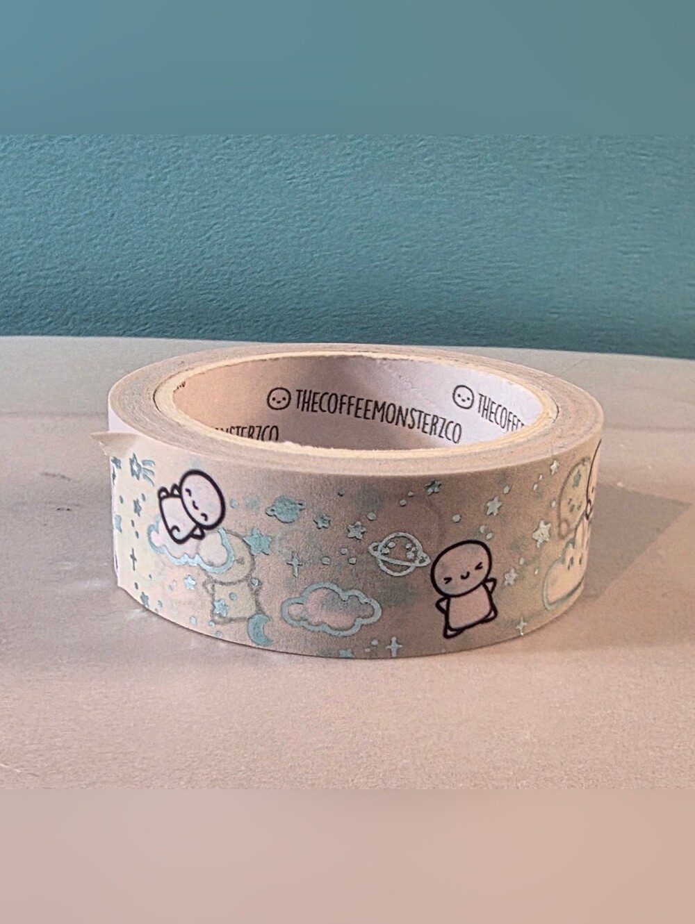 TCMC Cute Space Character Washi Tape - Beige with Aqua Accents